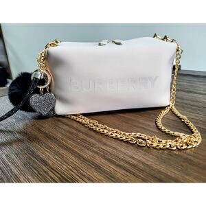 New BURBERRY Handbag Purse Clutch Handles Zippered IVORY Cosmetics Bag Unique